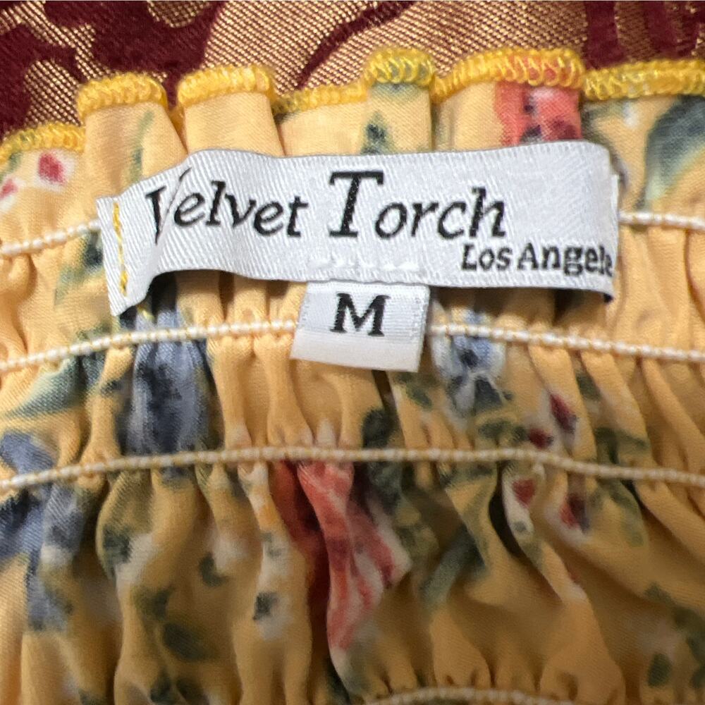 Velvet Torch Los Angeles Smocked Yellow Floral Mini Dress Size M - Picture 10 of 11